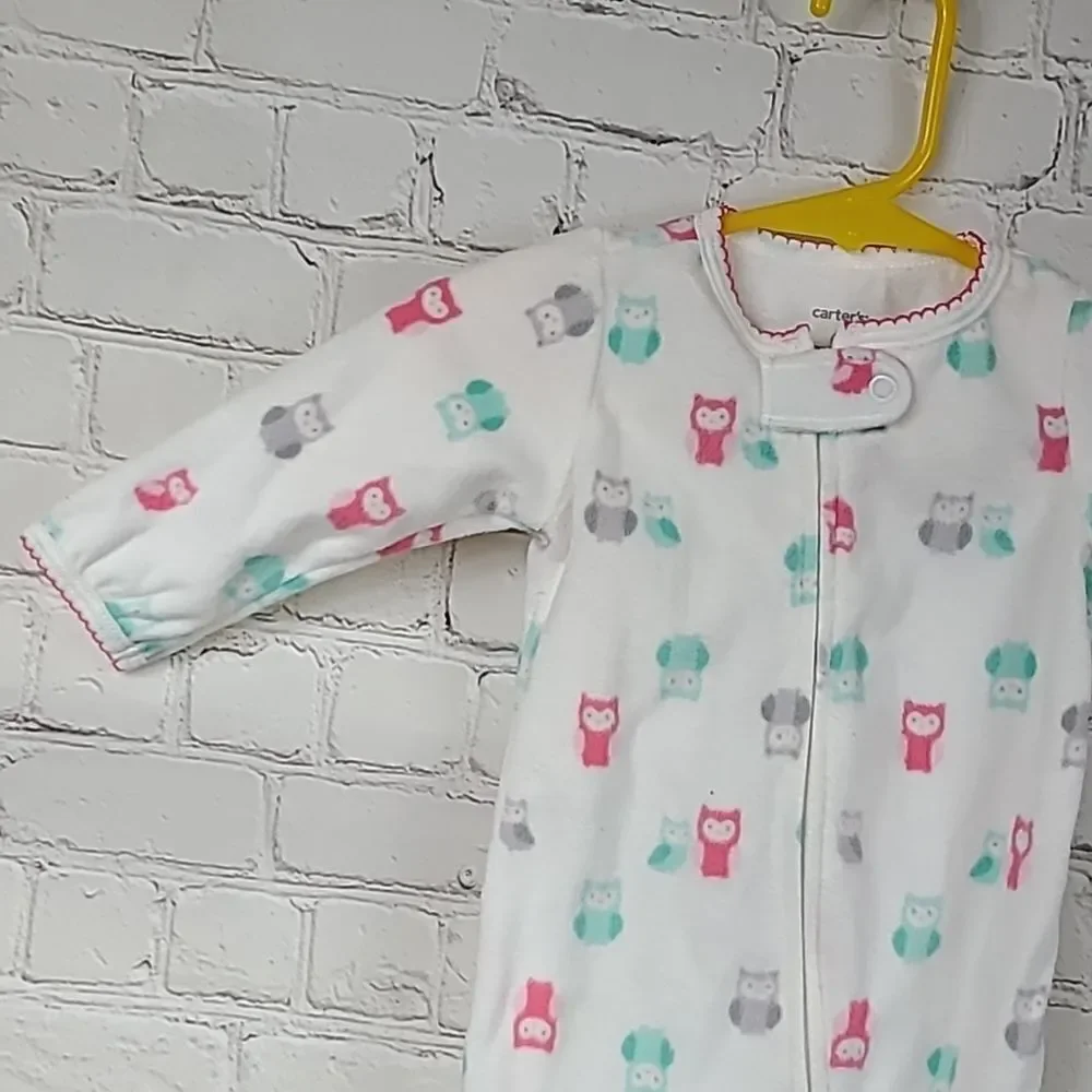 Carter's Girls 6M Soft Fleece White Owl Print One-Piece PJ Footie Winter Pajamas